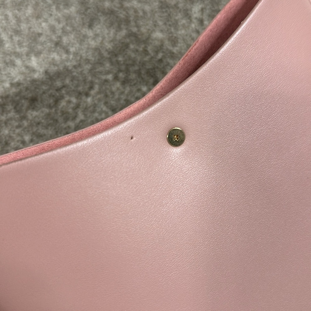 Samara Anthropologie vegan leather pink crossbody bucket small purse gold accent - Picture 5 of 11